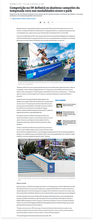 Competição no DF definirá os skatistas campeões da temporada 2025 nas modalidades street e park